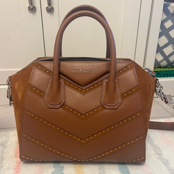 Givenchy Handbags - GIVENCHY Chevron Studded Calfskin Leather And Suede Leather Mini Antigona Bag